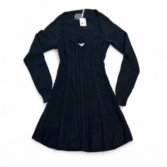 NWT Free People Knit Sweater Dress with Sexy Cut Out Back in Black, Size Large - Picture 2 of 6